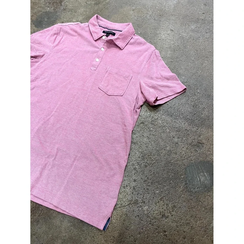 Banana Republic Polo‎ Shirt Mens Medium Pink Cotton 1/4 Button Performance Golf